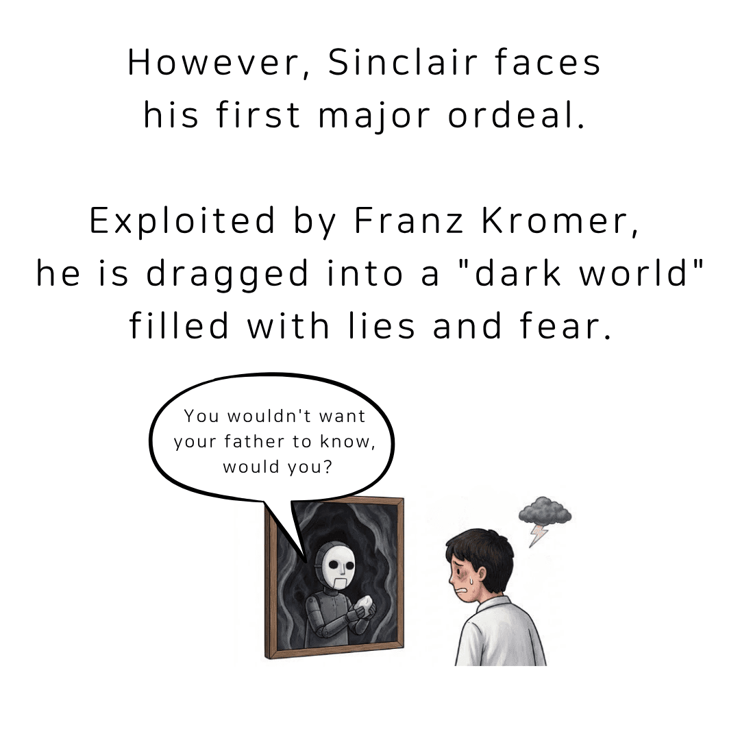 However, Sinclair faces his first major ordeal. Exploited by Franz Kromer, he is dragged into a dark world filled with lies and fear.